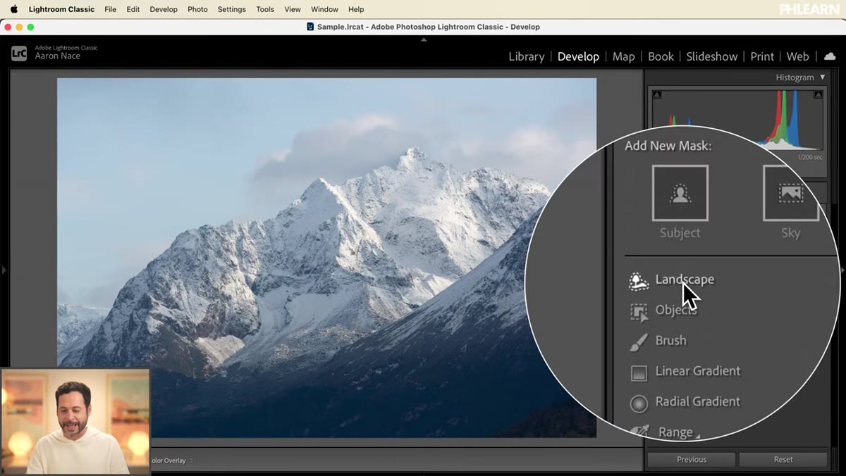 Masking panel open in Lightroom Develop module