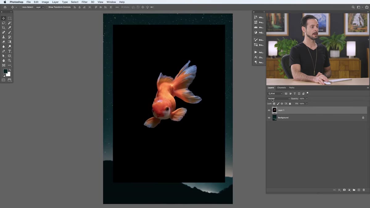 The blending mode dropdown showing Normal selected in the Layers panel