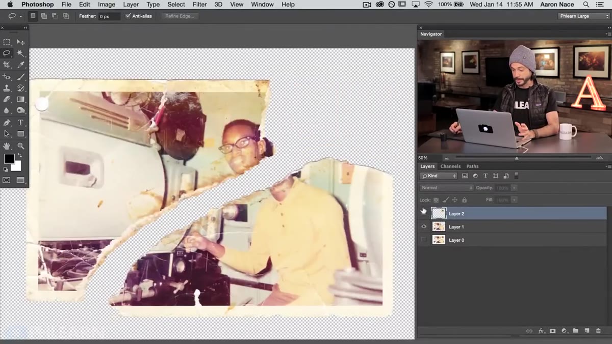 Move tool repositioning a torn piece to align with adjacent fragment