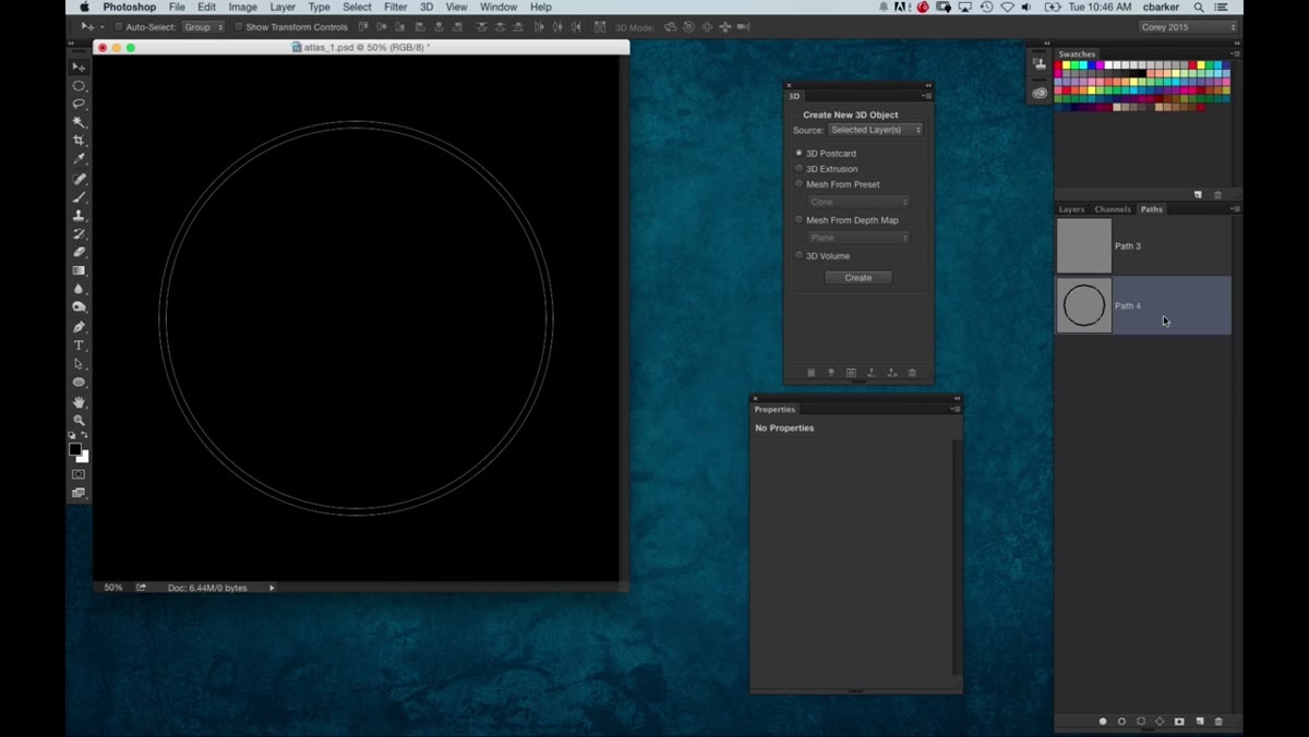 A simple circle shape on a blank Photoshop canvas