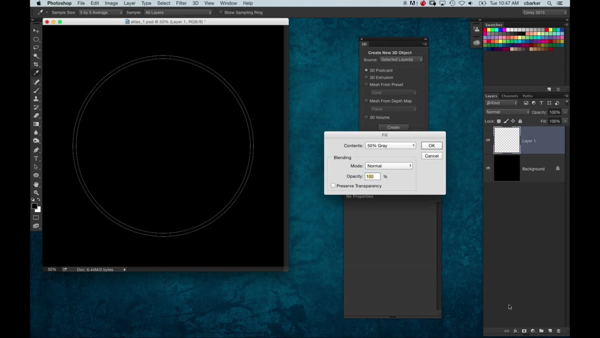 New layer with neutral gray fill applied to the ring shape
