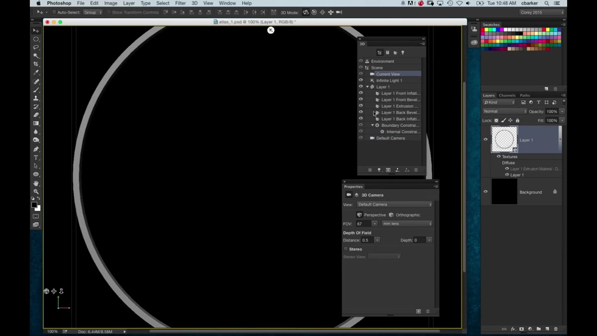 Bevel settings panel with 10% bevel applied to the 3D ring