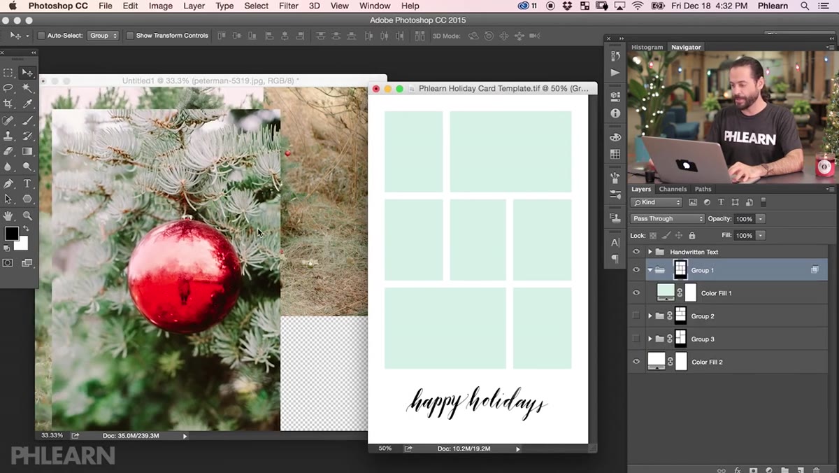 Photo being dragged from stack document into template document