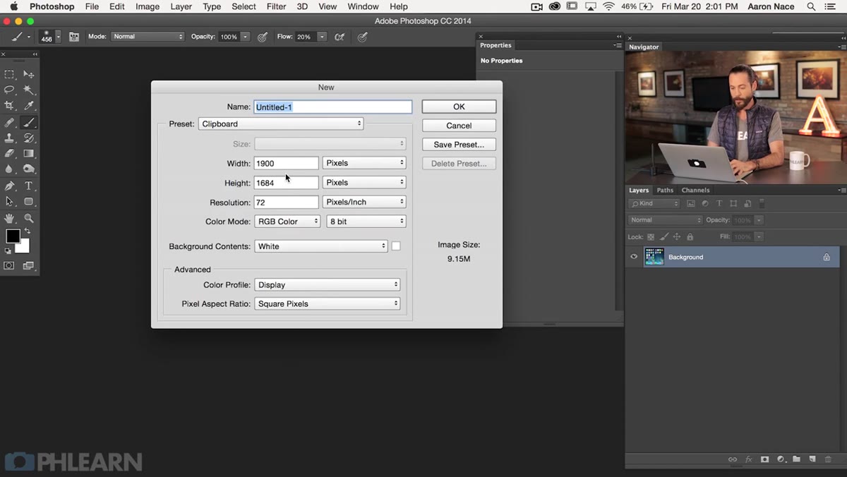 New document dialog open with 1000x1000 pixel dimensions