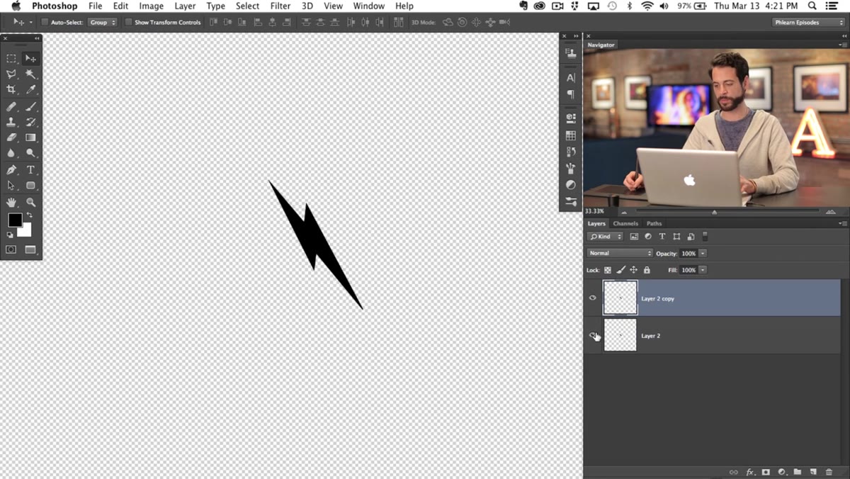 Duplicating the lightning bolt layer with Command+J to begin tiling