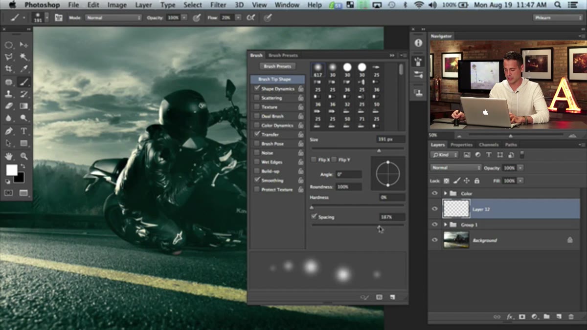 Brush spacing increased, showing spaced dot pattern