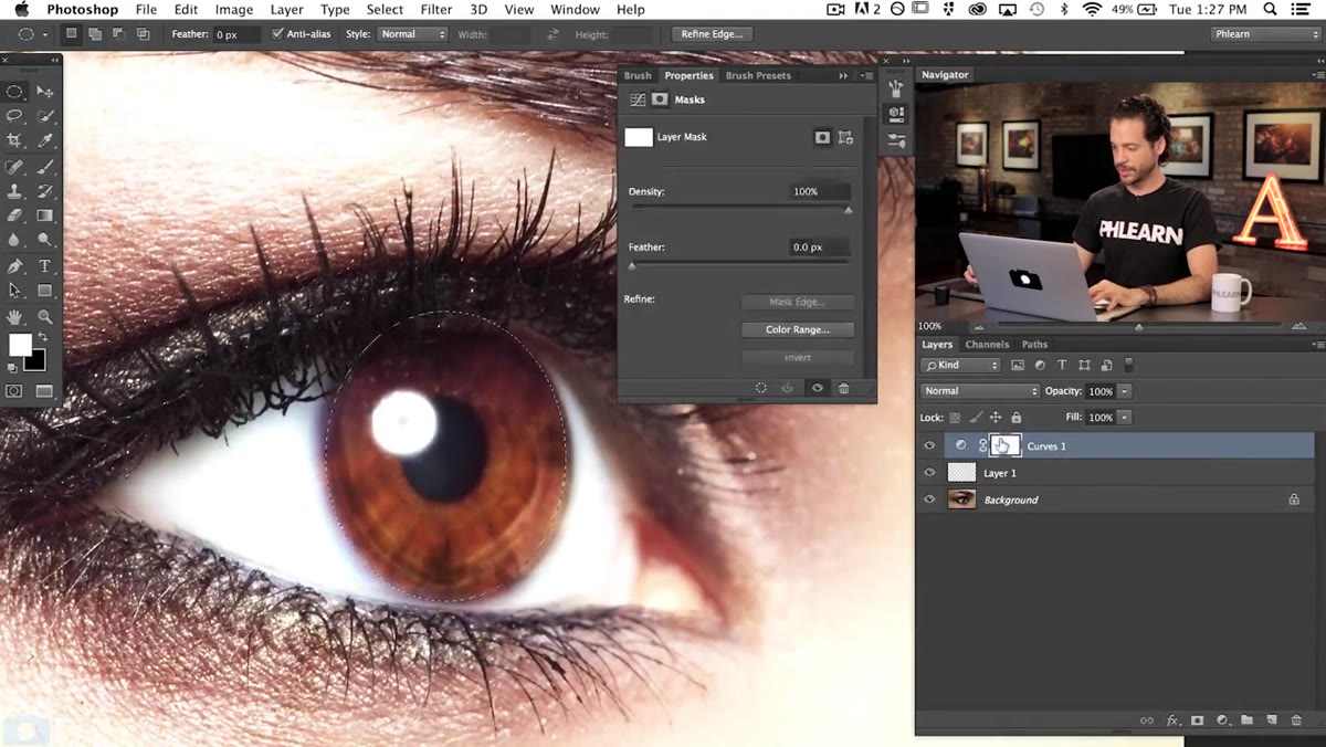 Layer mask applied to curves layer, Command+I being used to invert