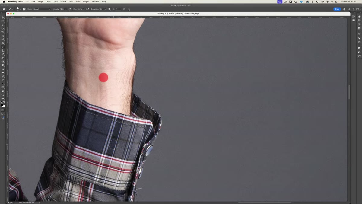 Brush making straight-line selection segments along subject edge