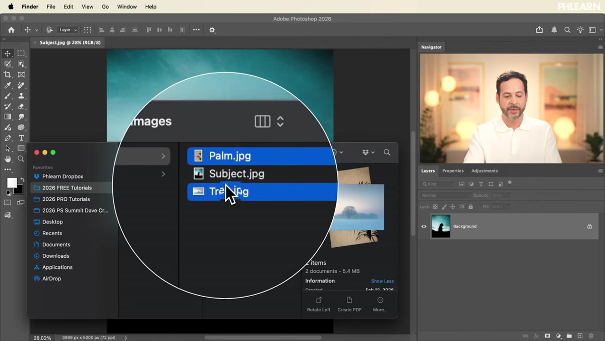 Dragging second image file into the Photoshop canvas