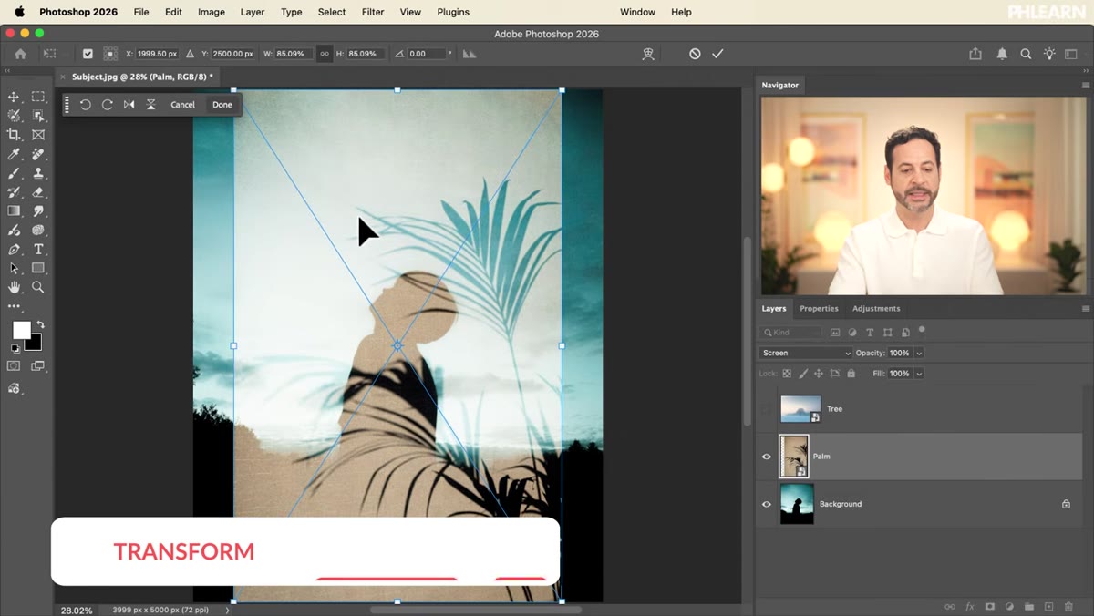 Transform handles around overlay image being repositioned