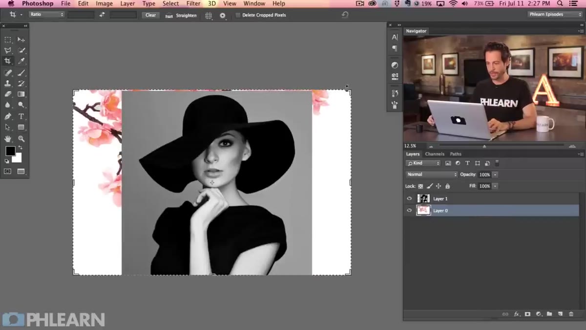 Crop tool dragged outward to expand canvas size