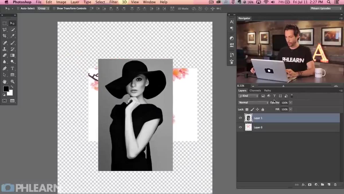 Portrait layer with lowered opacity showing both images simultaneously