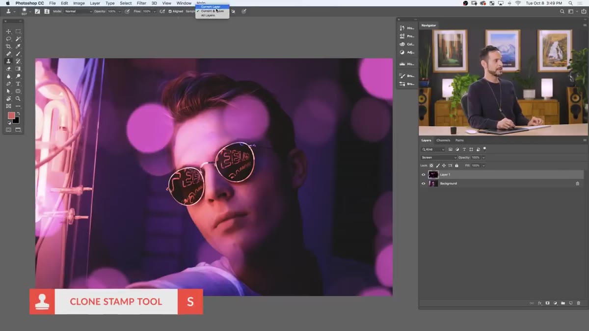 Clone Stamp tool sampling bokeh texture on the layer