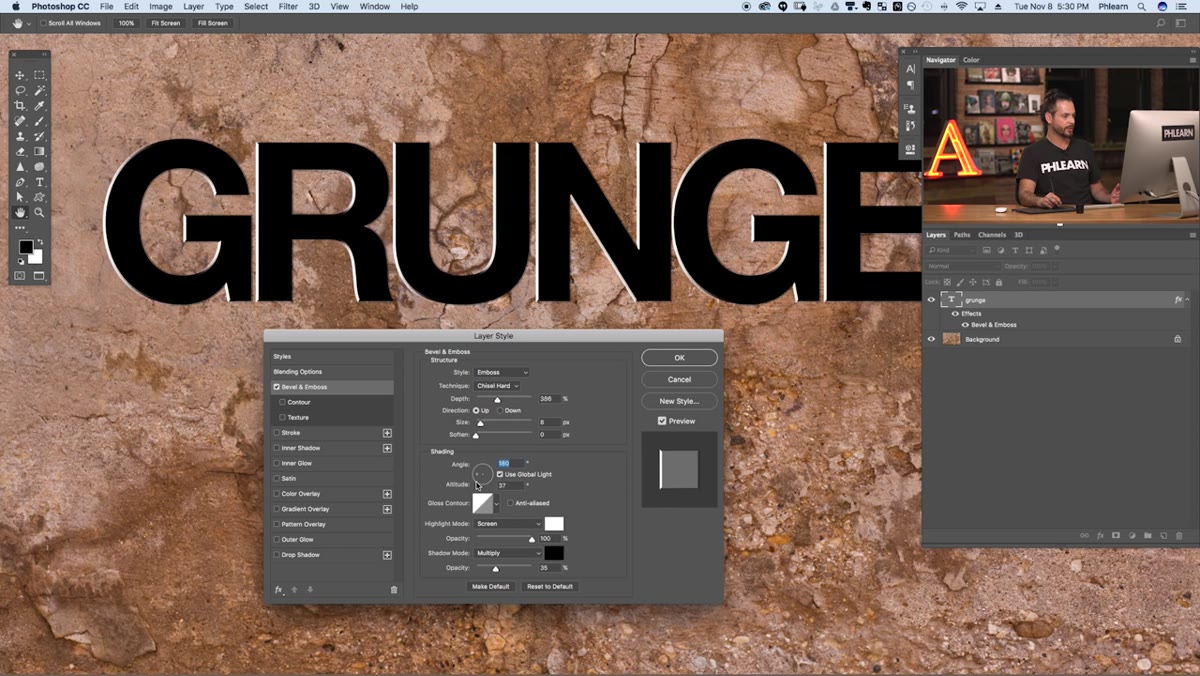Texture sub-panel inside Bevel and Emboss with pattern selected