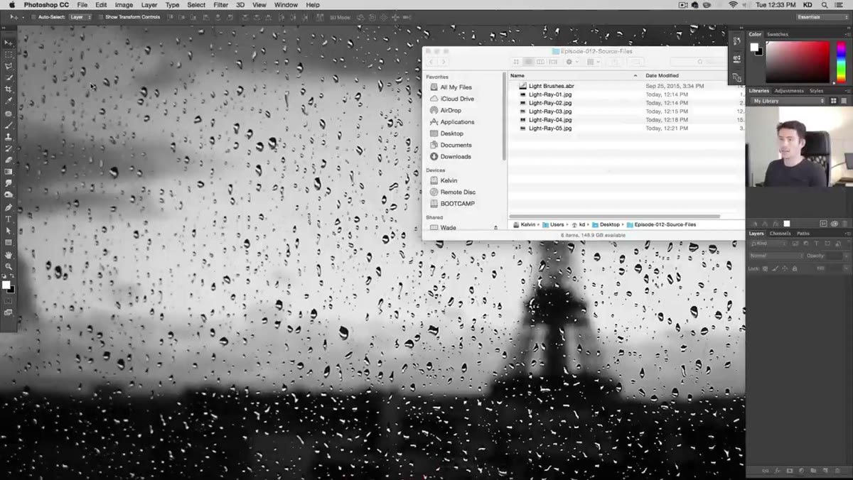 Brush preset menu open, loading custom light brush file