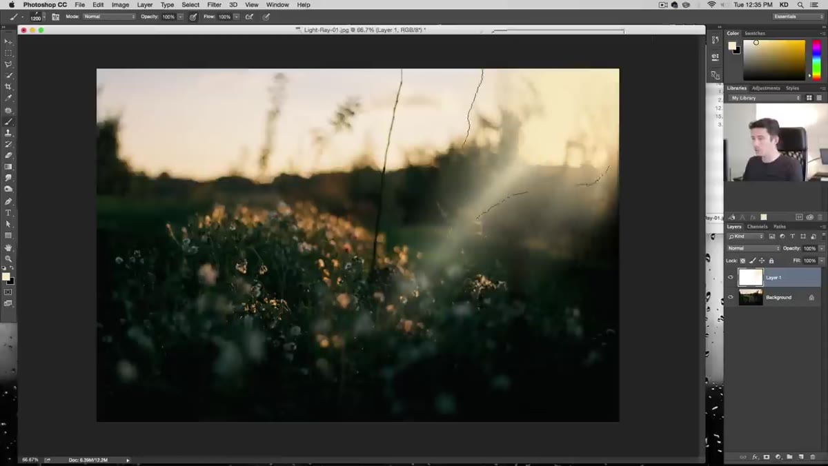 Single brush click placed on new layer above photo
