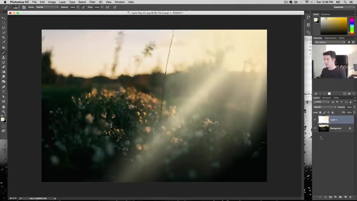 Eyedropper sampling light and dark yellow tones from image