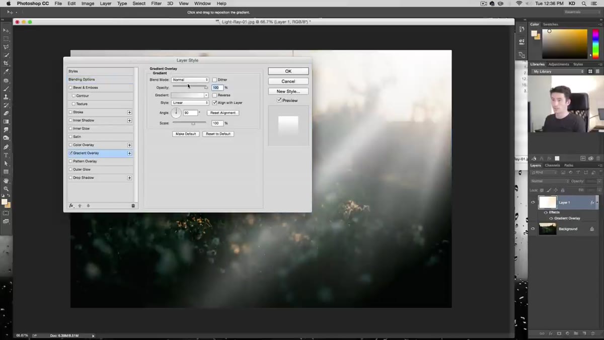 Layer Style dialog open showing Gradient Overlay settings