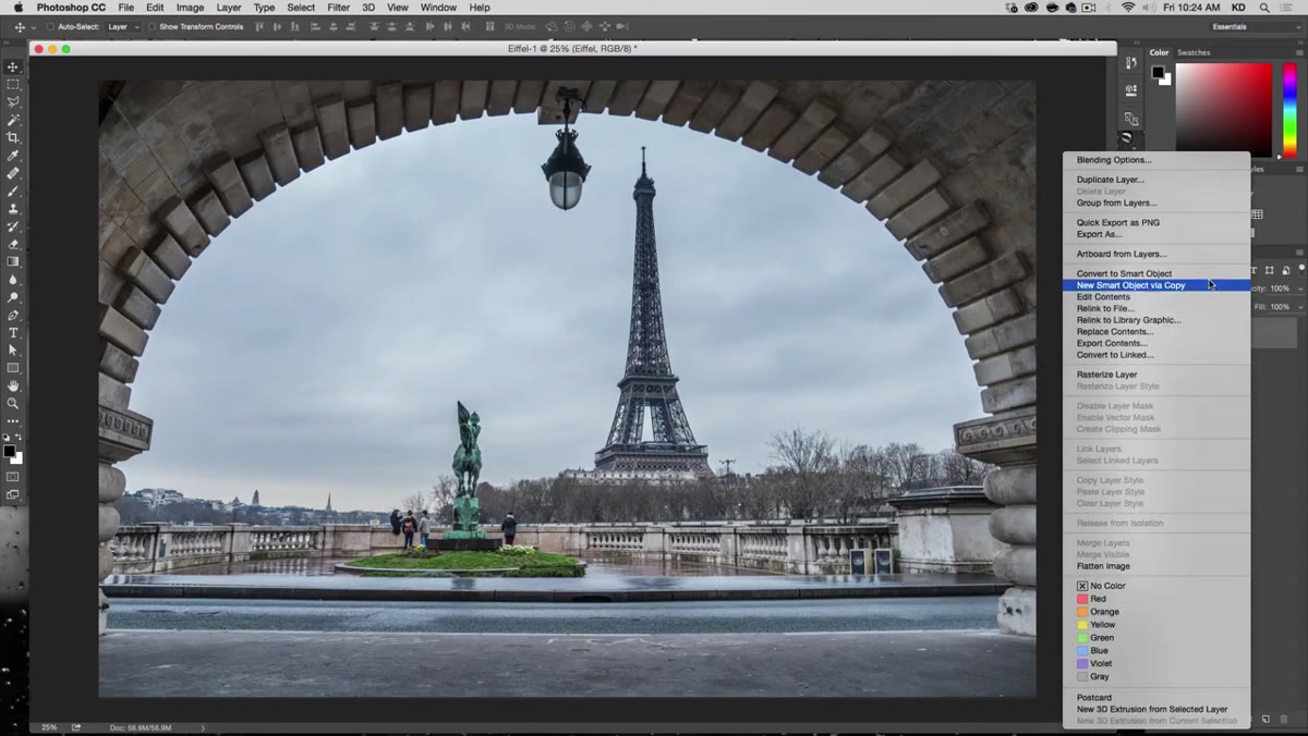 Right-click context menu showing &ldquo;New Smart Object via Copy&rdquo; option