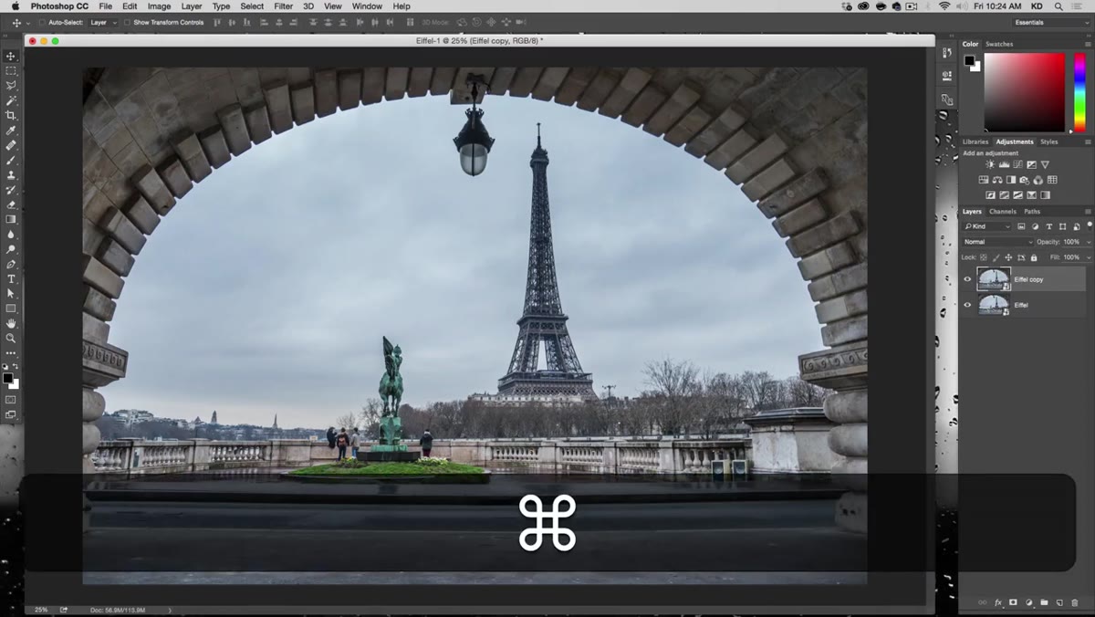 Flipped layer being dragged into position below the original image