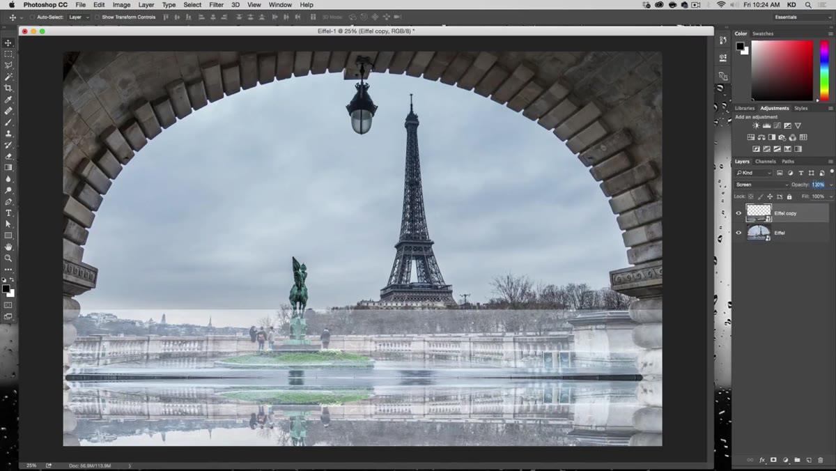 Blend mode dropdown showing Screen selected, opacity reduced to 50 percent