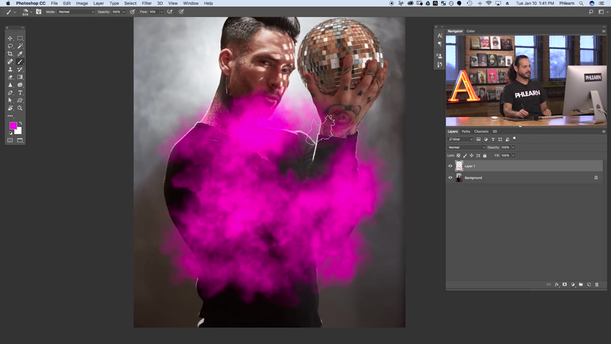 Fog brush strokes being applied over the lower portion of the image