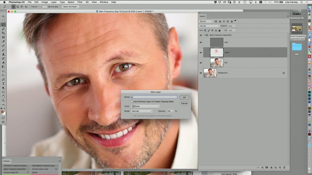 Gradient tool being dragged across a selected under-eye area