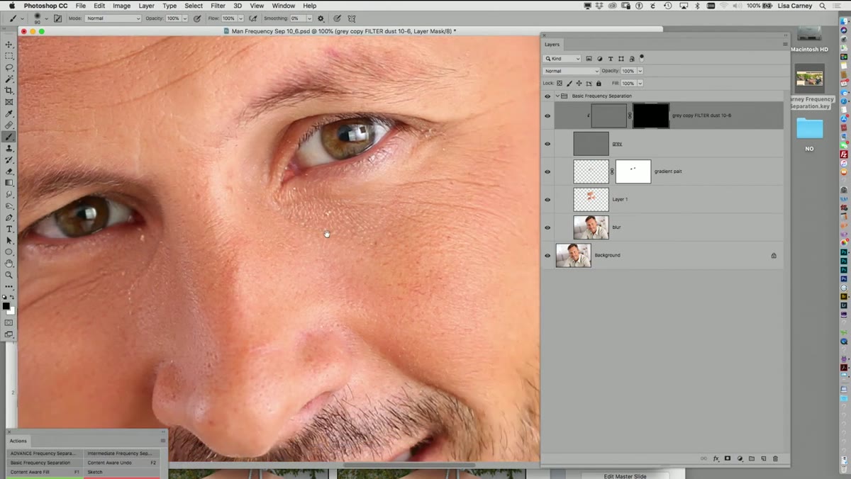 Black layer mask applied, brush painting skin back into view
