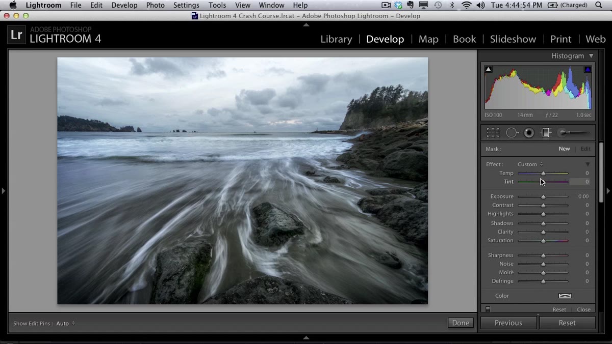 Graduated filter being dragged down from top of image over the sky
