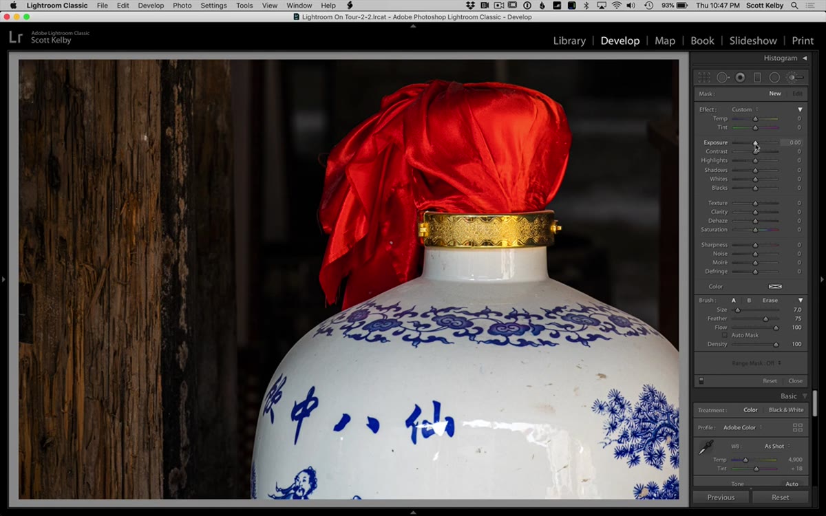 New adjustment brush stroke brightening the vase/focal subject