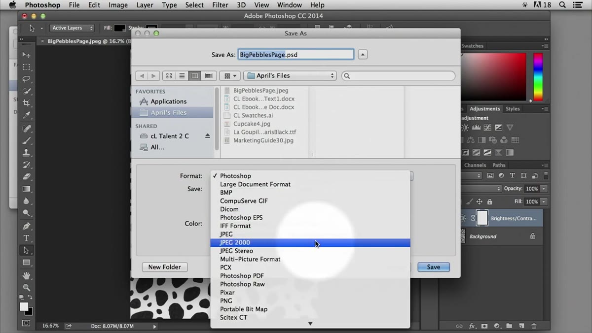Save As dialog with JPEG format and quality settings visible