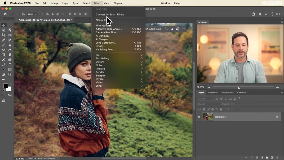 Camera Raw filter open with Masks panel visible on right side