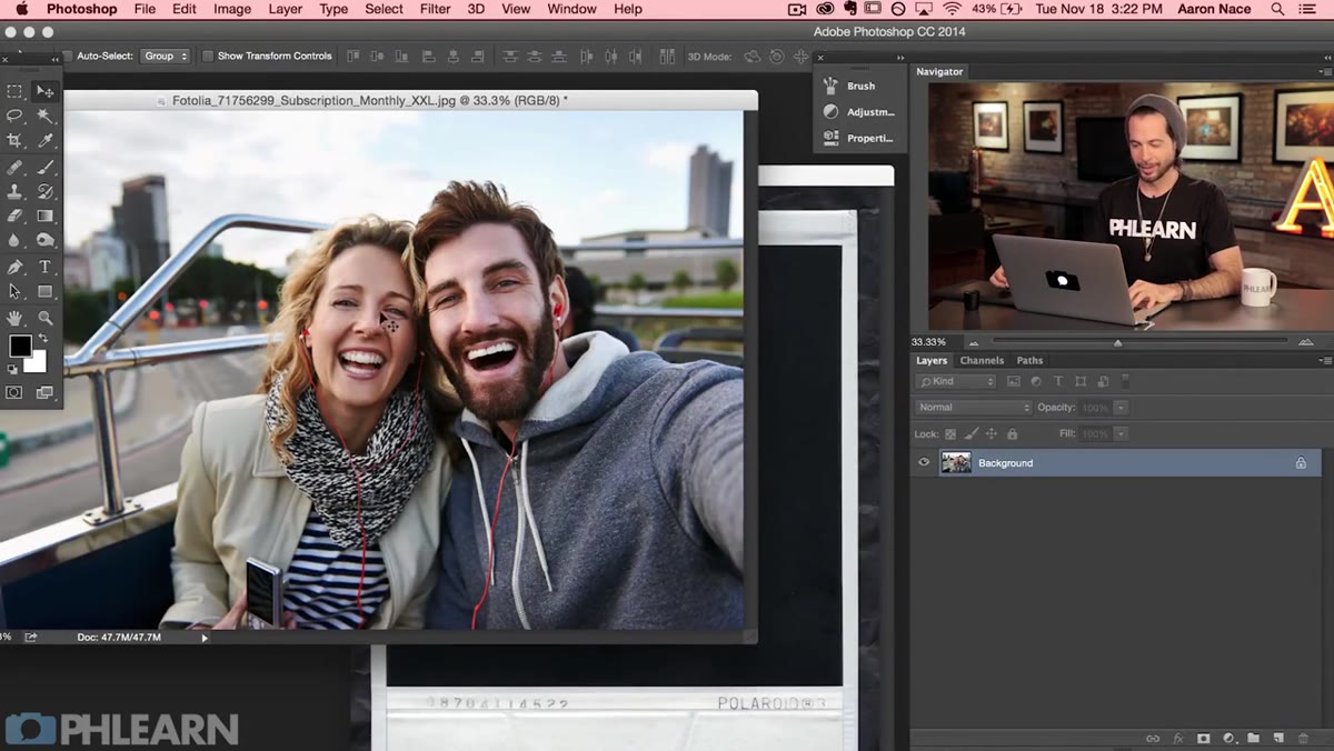 Move tool dragging photo layer onto Polaroid document