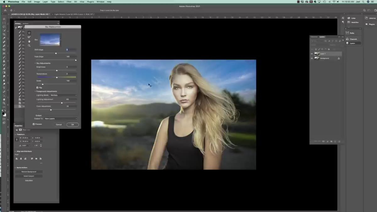 Sharp sky background contrasting with shallow depth of field portrait