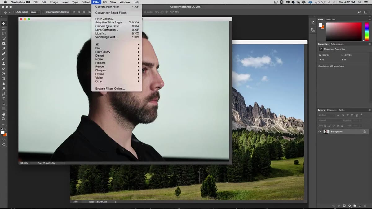 Camera Raw filter open with Clarity, Shadows, and Highlights adjusted
