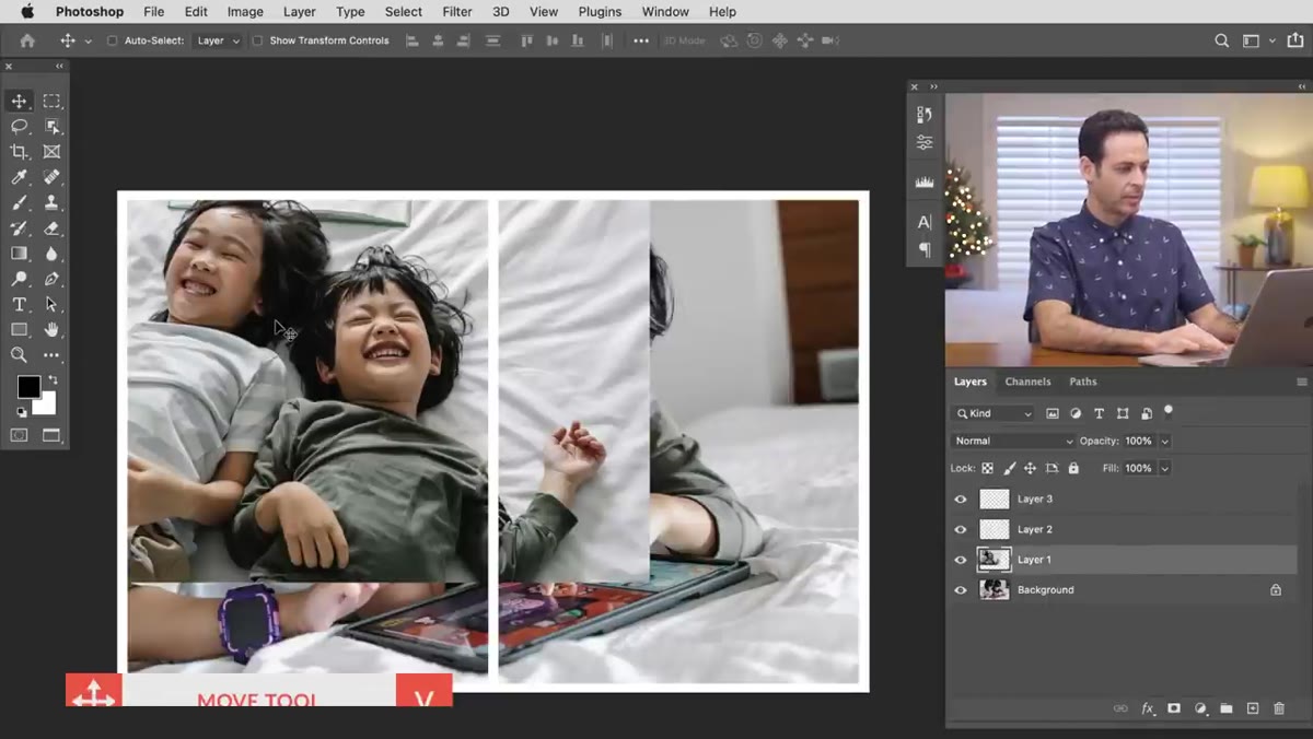 Moving first photo into position on right side of canvas