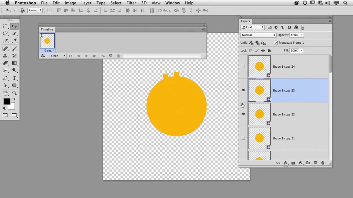 Layers panel showing each frame as a separate layer