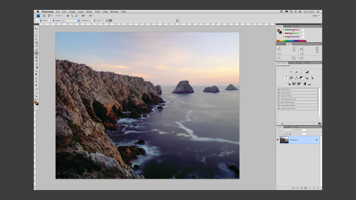 New empty layer created above the photo layer