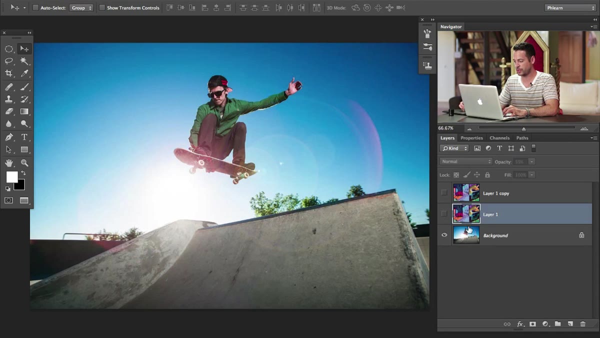 Graffiti layer opacity lowered, showing both layers simultaneously