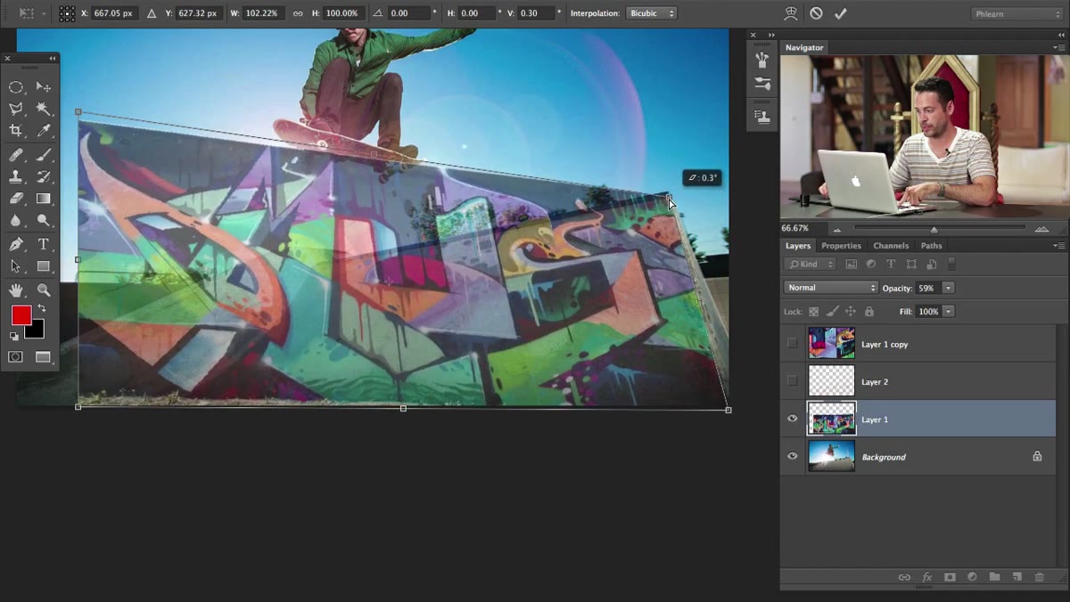 Adjustments being made to match graffiti brightness to base image lighting