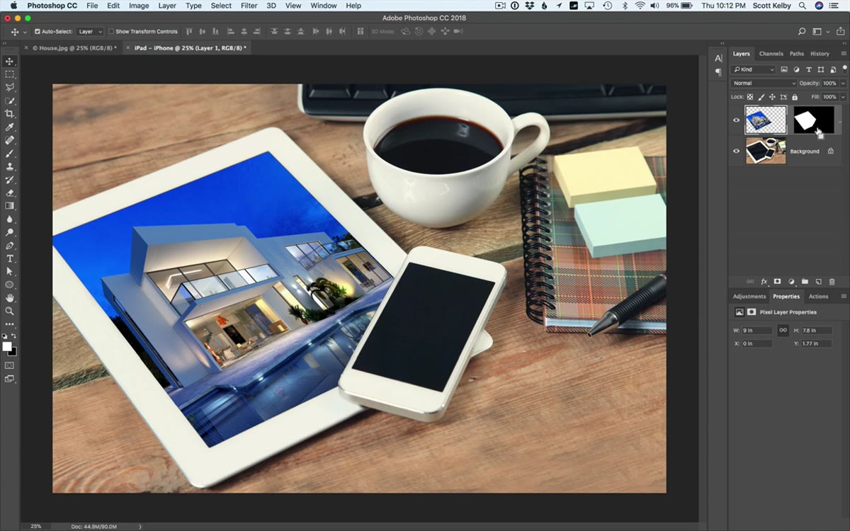 Layers panel showing mask thumbnail being Command-clicked