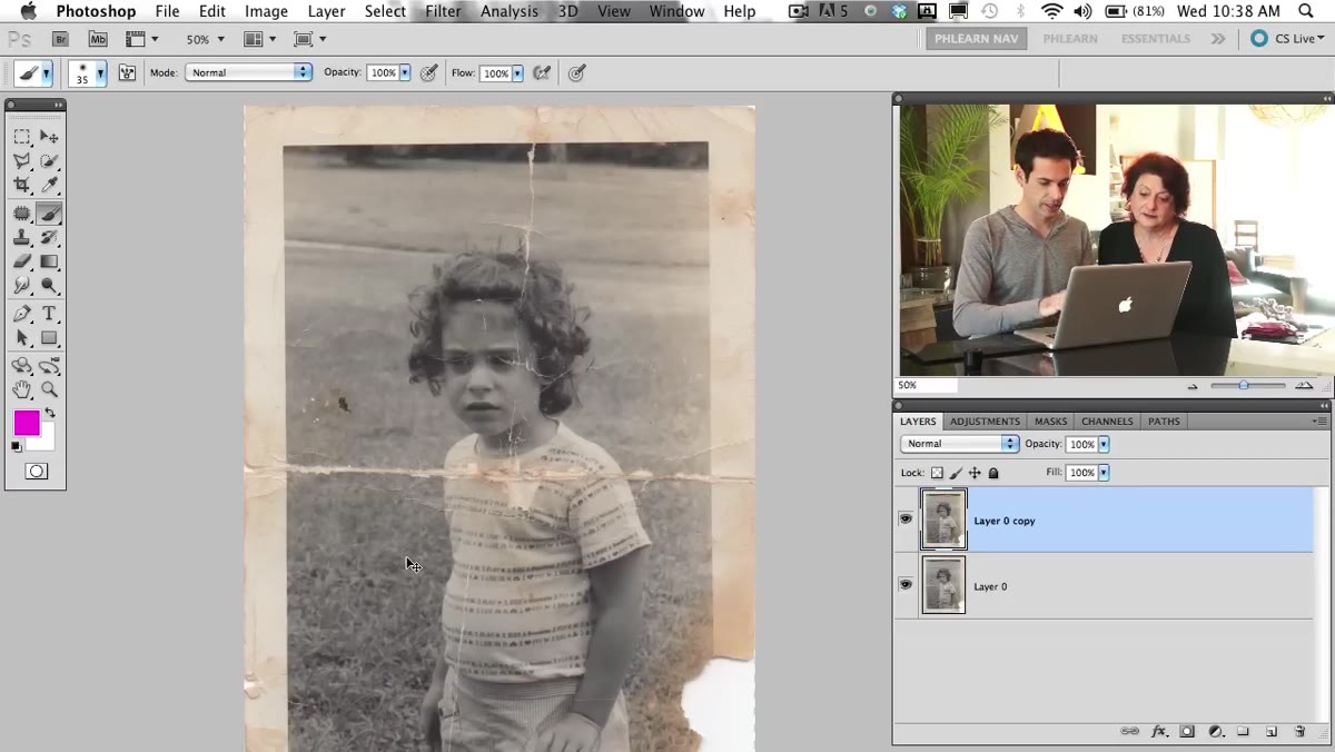 Aaron pressing Command J to duplicate the background layer in Layers panel
