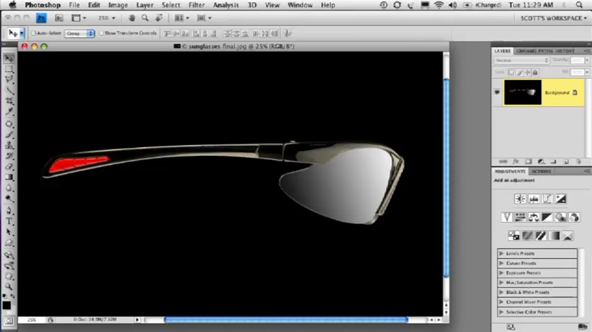 Adjustment layers applied selectively to product surface