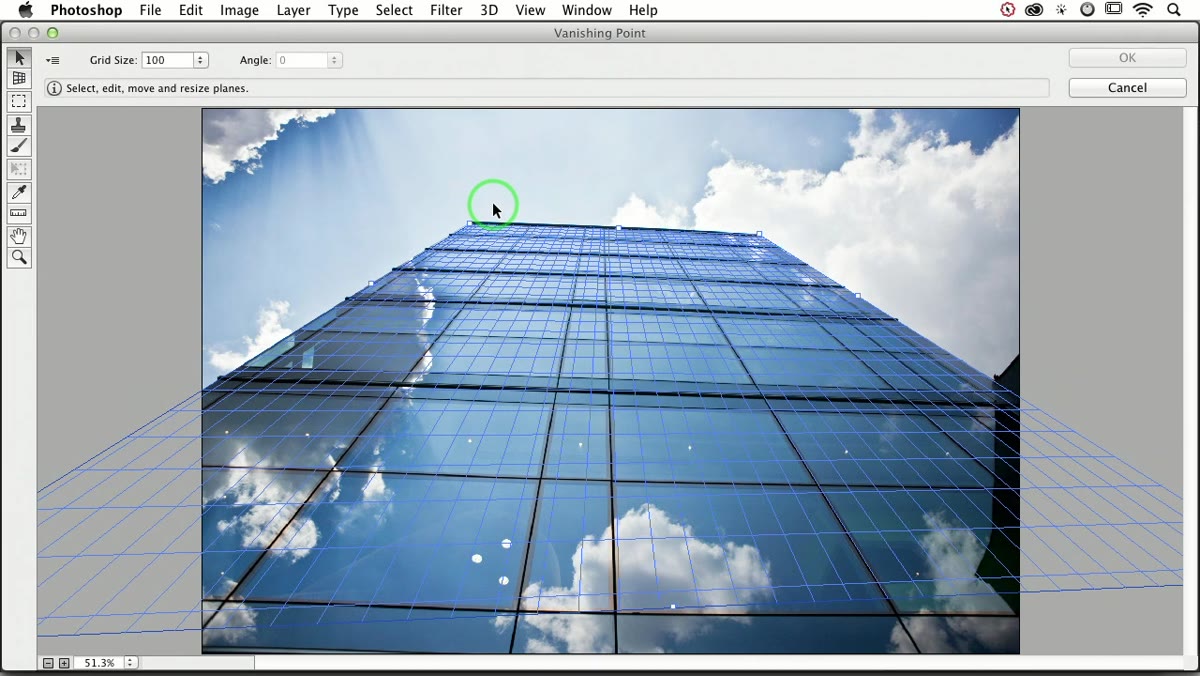 Vanishing Point dialogue box opening in Photoshop