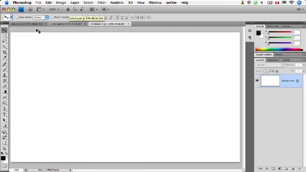 Blank Photoshop document open and ready for composition