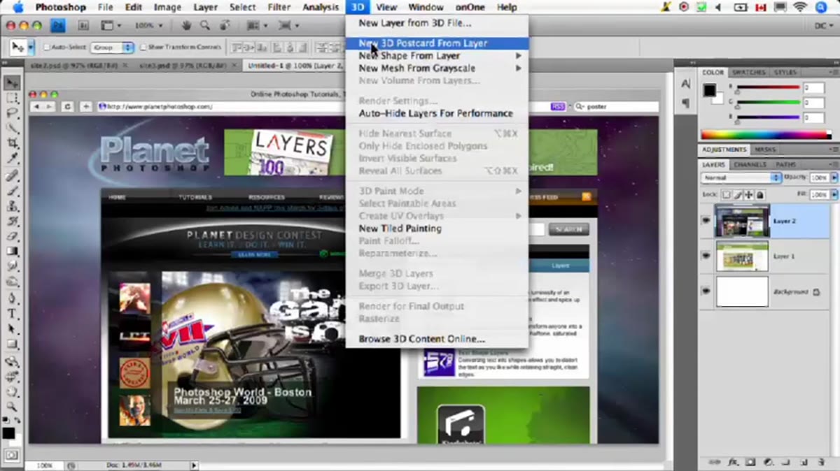 Final rendered composition showing both angled website mockups