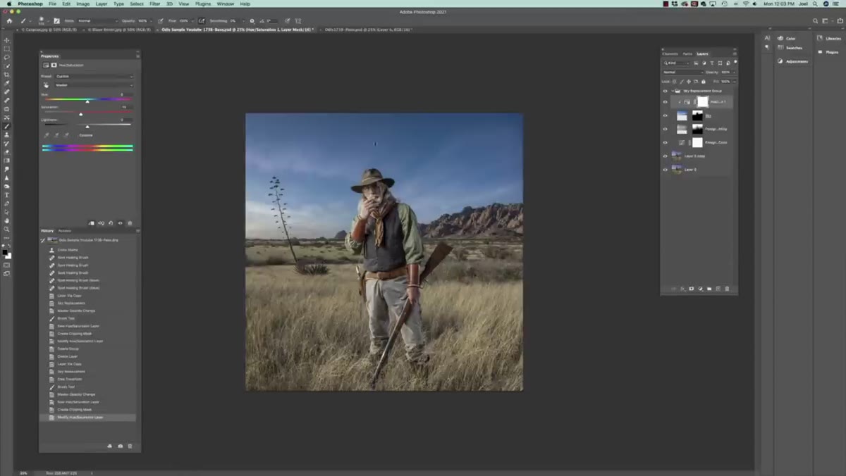 Black and White adjustment layer panel with color sliders visible