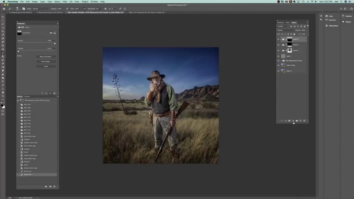Dodge and Burn being applied to subject&rsquo;s face on a gray overlay layer
