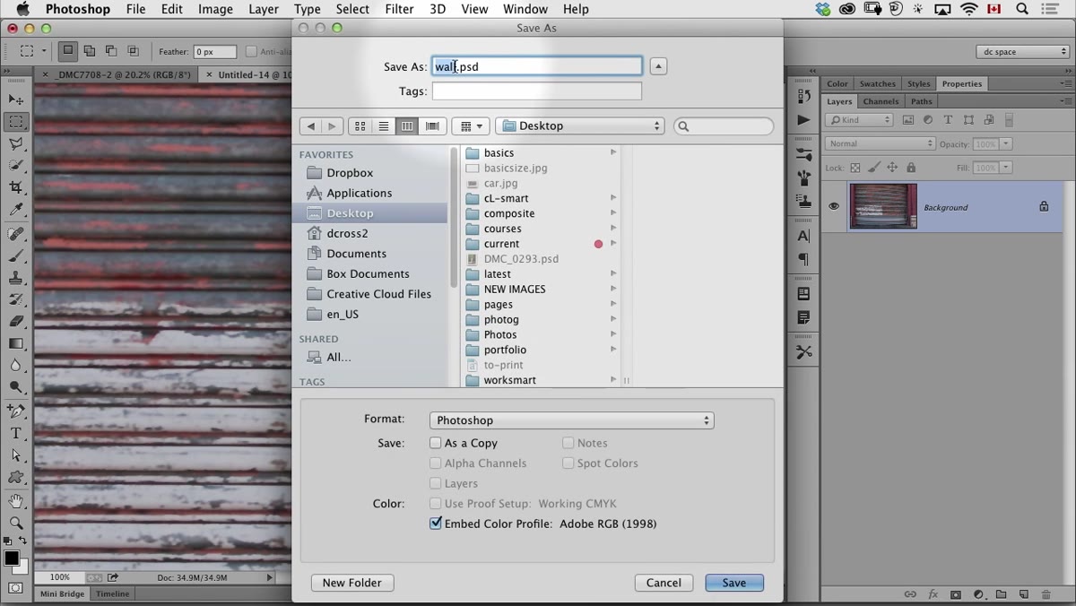 Save As dialog with PSD format selected and &ldquo;map&rdquo; in filename