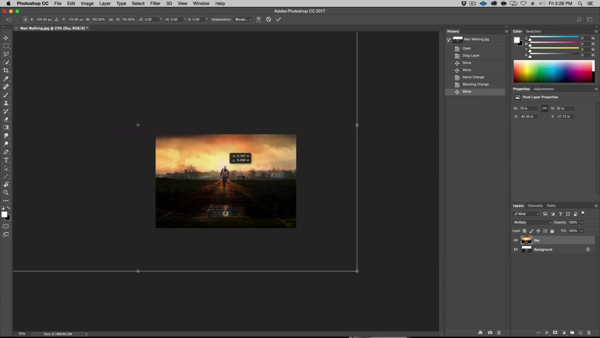Free transform handle moved to match existing light source behind subject